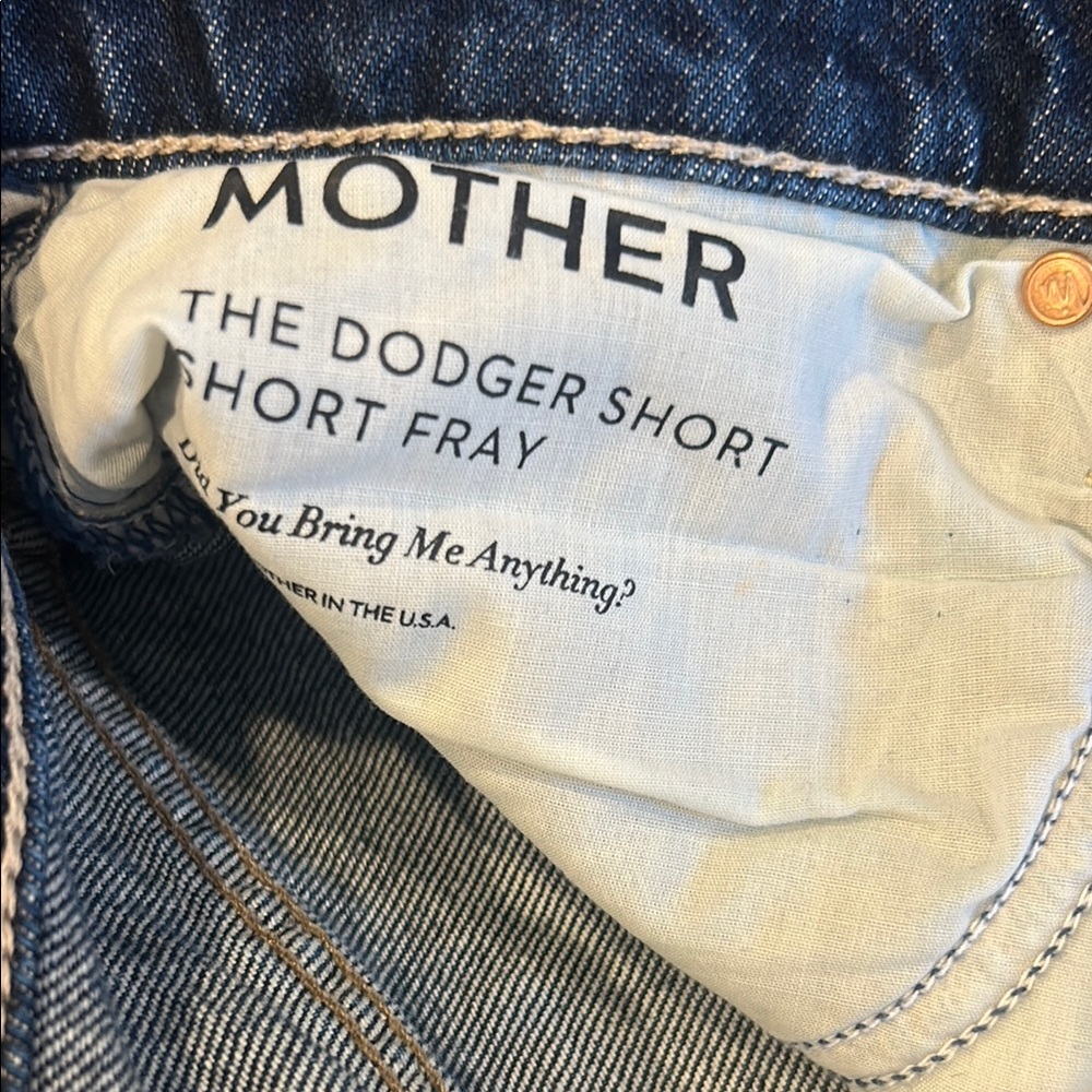MOTHER Dark Blue Denim Jean Shorts with Frayed Hem - Picture 4 of 4